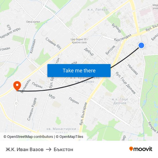 Ж.К. Иван Вазов to Бъкстон map