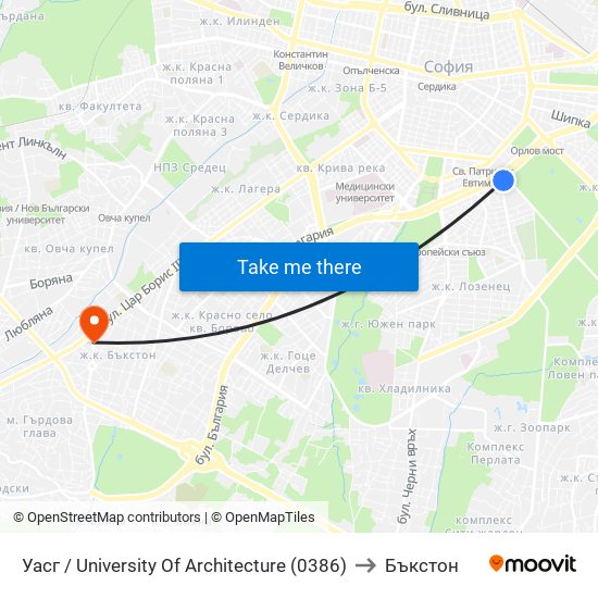 Уасг / University Of Architecture (0386) to Бъкстон map