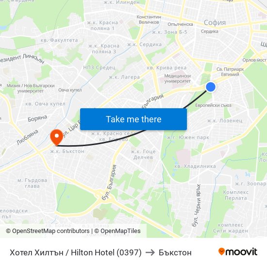 Хотел Хилтън / Hilton Hotel (0397) to Бъкстон map