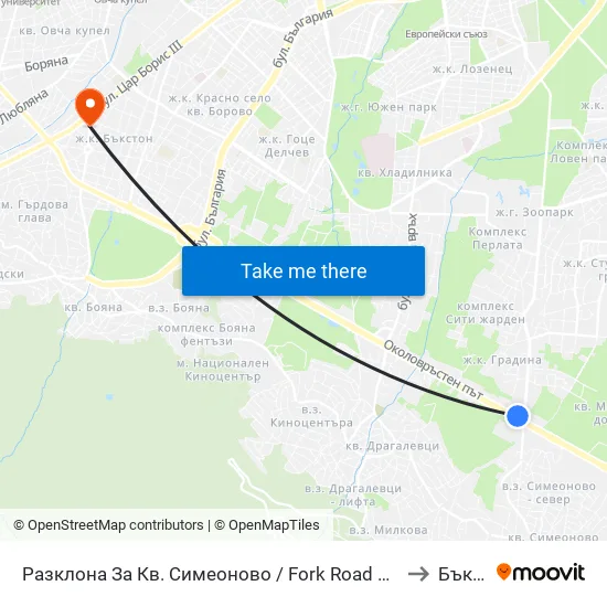 Разклона За Кв. Симеоново / Fork Road To Simeonovo Qr. (1458) to Бъкстон map