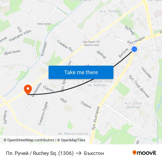 Пл. Ручей / Ruchey Sq. (1306) to Бъкстон map