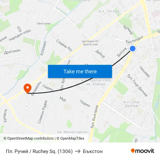 Пл. Ручей / Ruchey Sq. (1306) to Бъкстон map