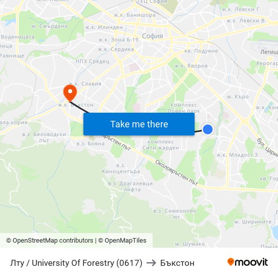 Лту / University Of Forestry (0617) to Бъкстон map