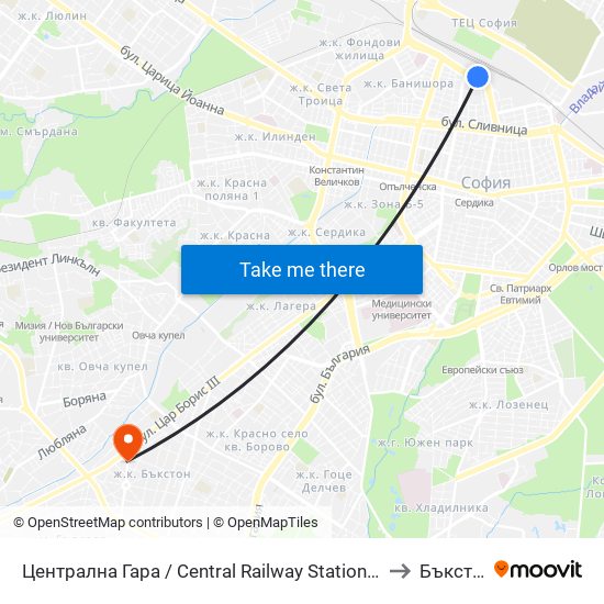 Централна Гара / Central Railway Station (1327) to Бъкстон map