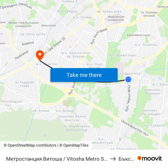 Метростанция Витоша / Vitosha Metro Station (2755) to Бъкстон map