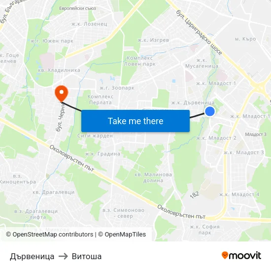 Дървеница to Витоша map