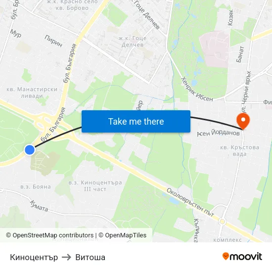 Киноцентър to Витоша map