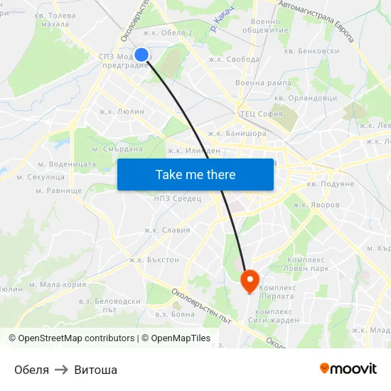 Обеля to Витоша map
