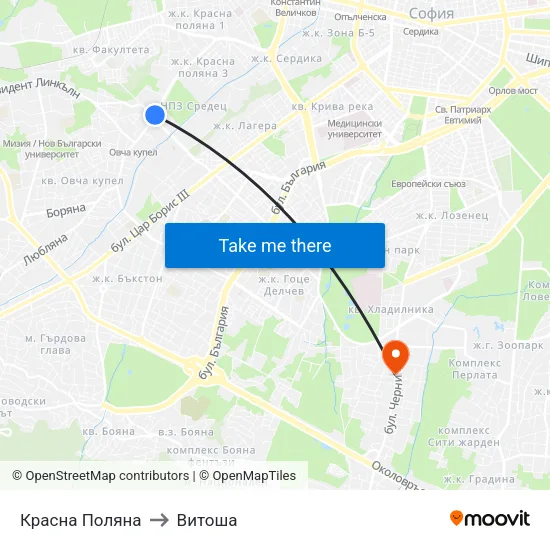 Красна Поляна to Витоша map
