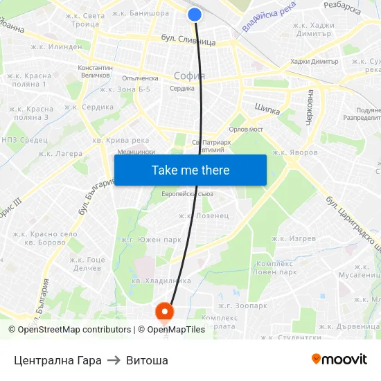 Централна Гара to Витоша map