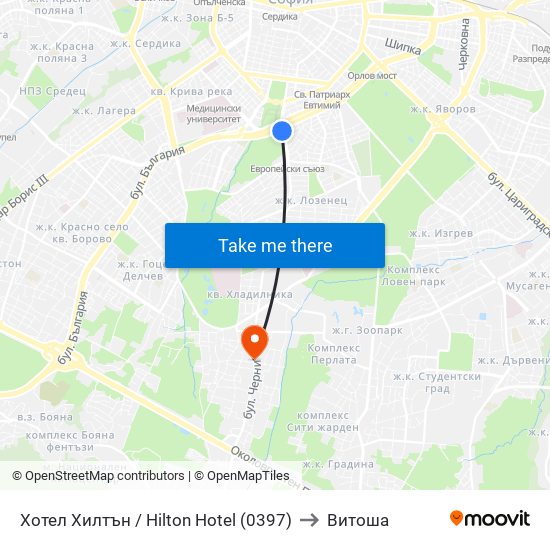 Хотел Хилтън / Hilton Hotel (0397) to Витоша map