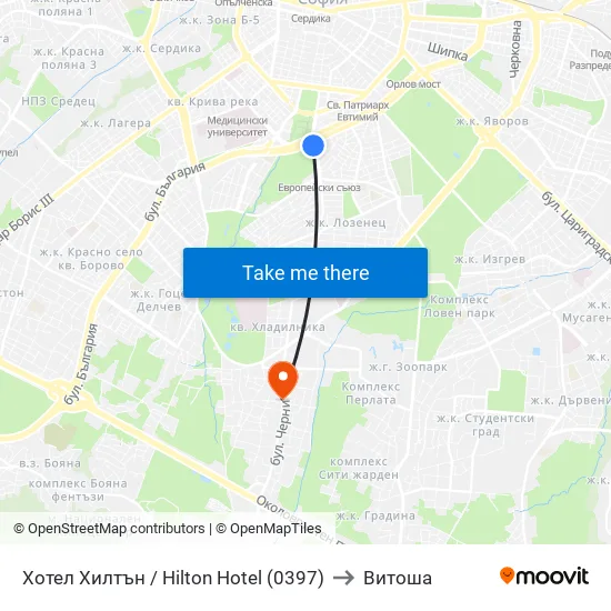 Хотел Хилтън / Hilton Hotel (0397) to Витоша map
