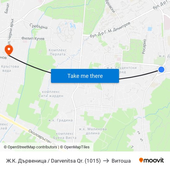 Ж.К. Дървеница / Darvenitsa Qr. (1015) to Витоша map