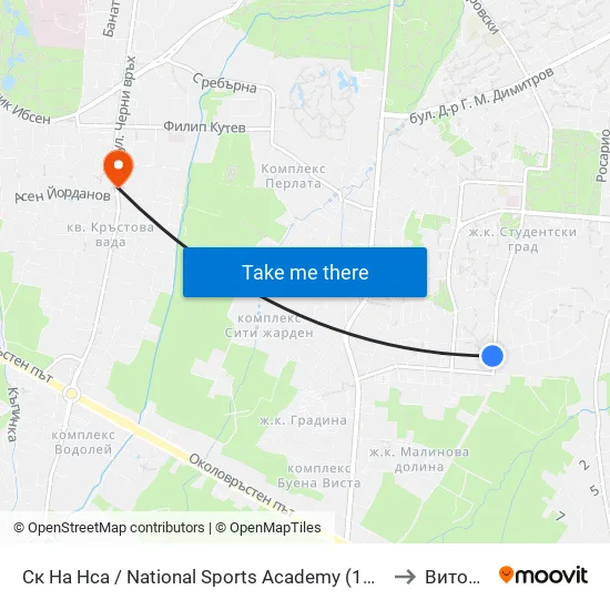 Ск На Нса / National Sports Academy (1609) to Витоша map