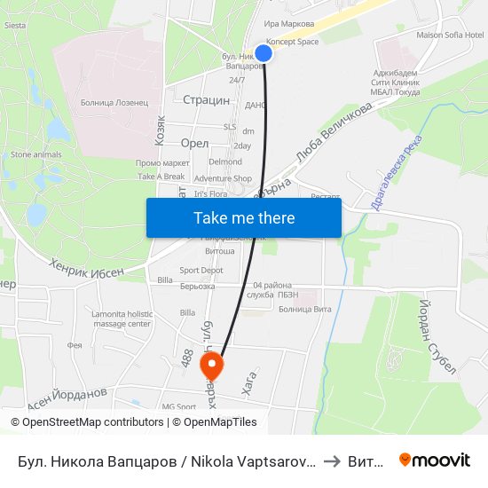 Бул. Никола Вапцаров / Nikola Vaptsarov Blvd. (0344) to Витоша map