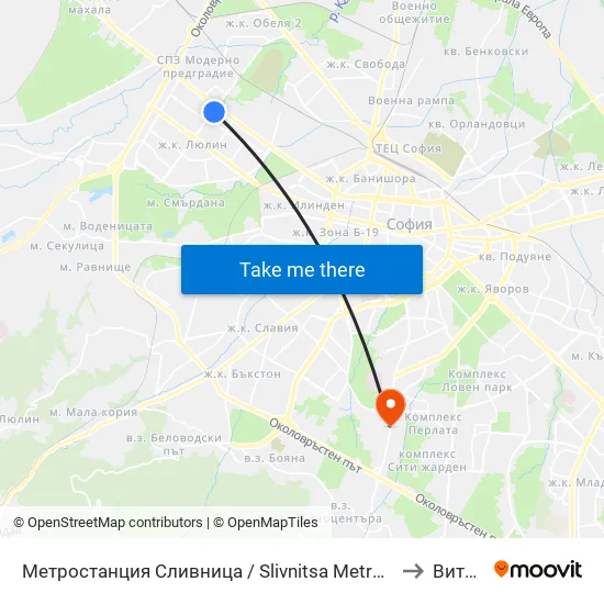Ⓜ️ Метростанция Сливница / Slivnitsa Metro Station (1063) to Витоша map
