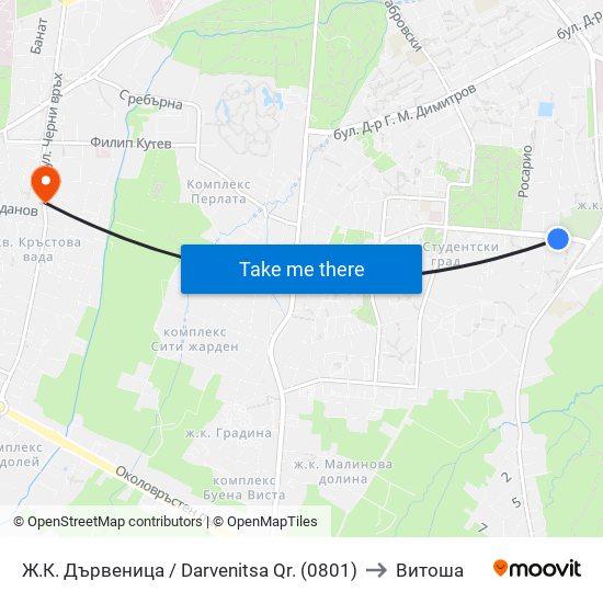 Ж.К. Дървеница / Darvenitsa Qr. (0801) to Витоша map