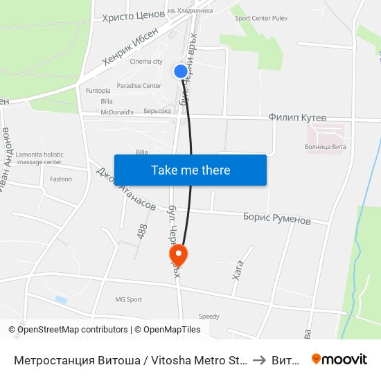 Метростанция Витоша / Vitosha Metro Station (2756) to Витоша map