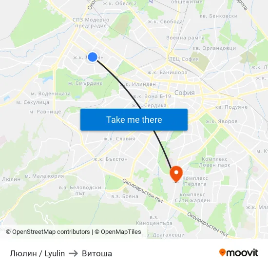 Люлин / Lyulin to Витоша map