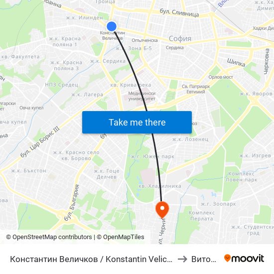 Константин Величков / Konstantin Velichkov to Витоша map