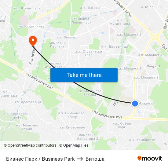 Бизнес Парк / Business Park to Витоша map