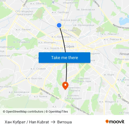 Хан Кубрат / Han Kubrat to Витоша map