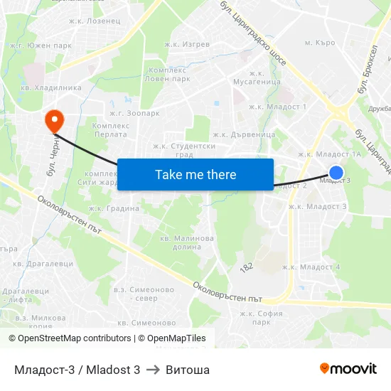 Младост 3 / Mladost 3 to Витоша map