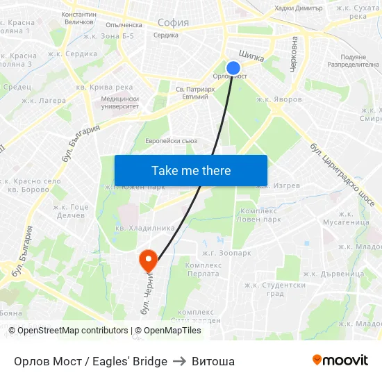 Орлов Мост / Eagles' Bridge to Витоша map
