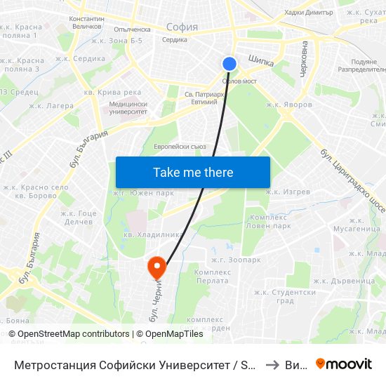 Метростанция Софийски Университет / Sofia University Metro Station (2827) to Витоша map