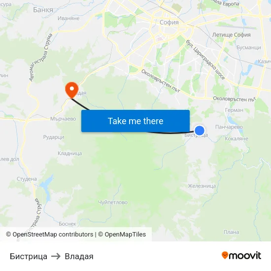Бистрица to Владая map