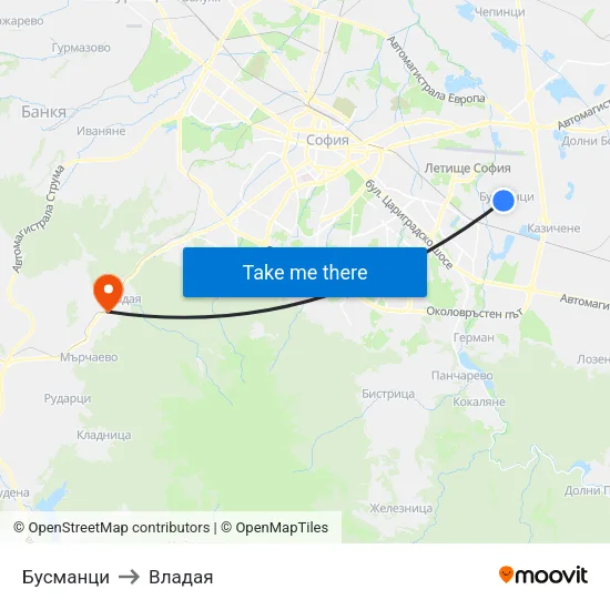 Бусманци to Владая map