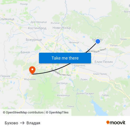 Бухово to Владая map