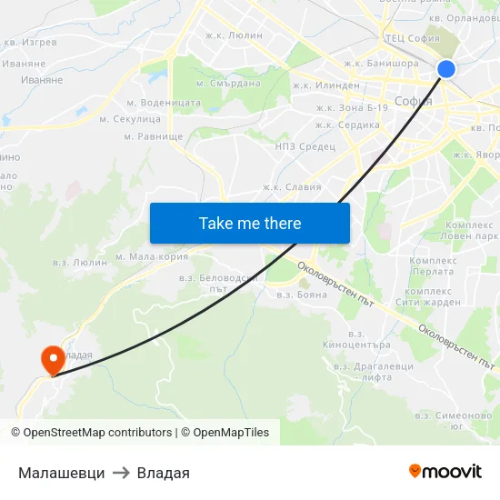 Малашевци to Владая map