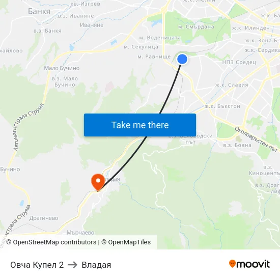 Овча Купел 2 to Владая map