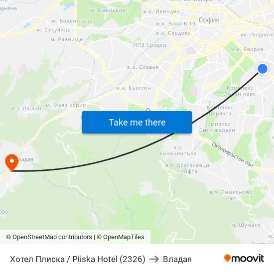 Хотел Плиска / Pliska Hotel (2326) to Владая map