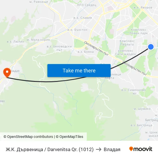 Ж.К. Дървеница / Darvenitsa Qr. (1012) to Владая map