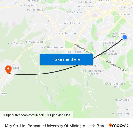 Мгу Св. Ив. Рилски / University Of Mining And Geology (1033) to Владая map