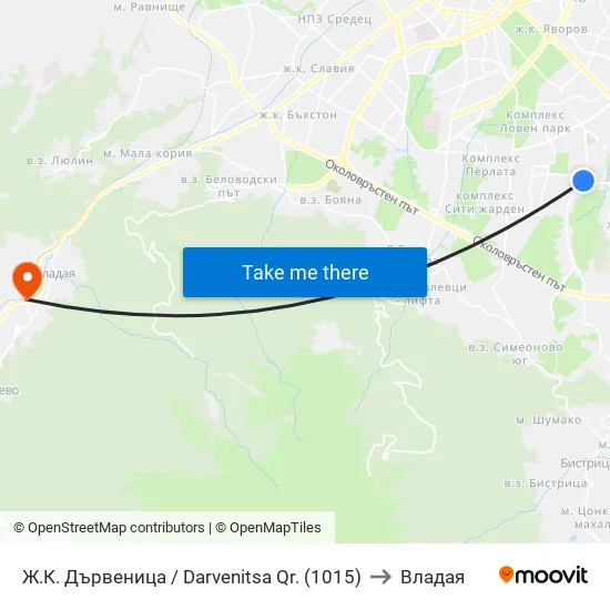 Ж.К. Дървеница / Darvenitsa Qr. (1015) to Владая map