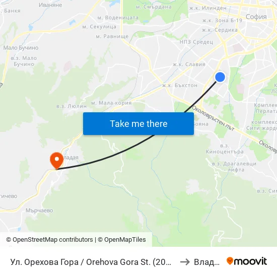 Ул. Орехова Гора / Orehova Gora St. (2089) to Владая map