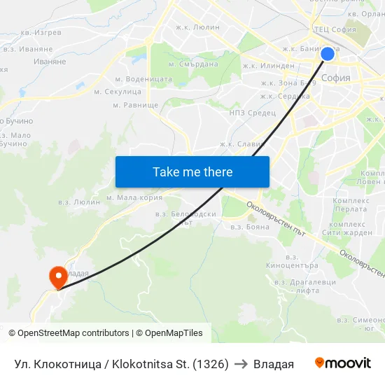 Ул. Клокотница / Klokotnitsa St. (1326) to Владая map