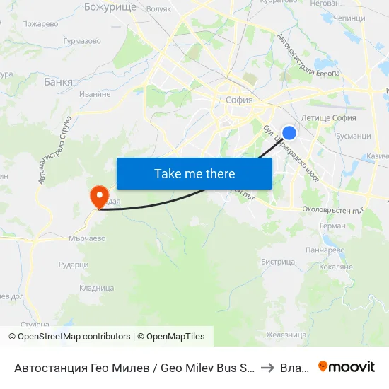 🚌 Автостанция Гео Милев / Geo Milev Bus Station (0052) to Владая map