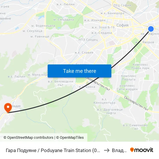 Гара Подуяне / Poduyane Train Station (0466) to Владая map