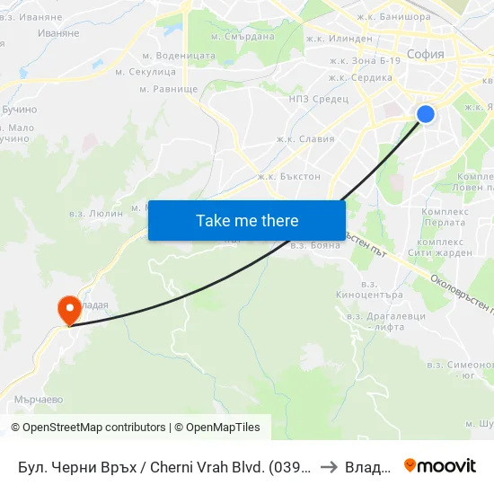 Бул. Черни Връх / Cherni Vrah Blvd. (0398) to Владая map