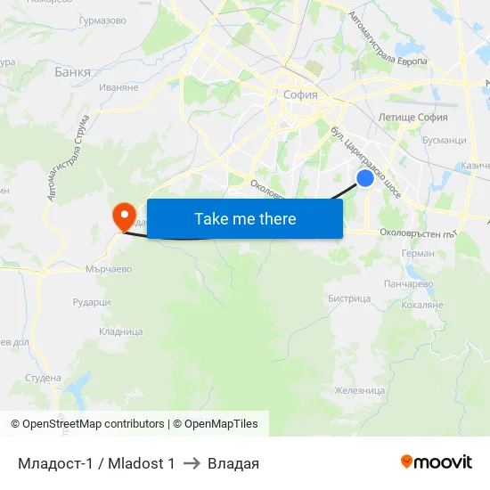Младост 1 / Mladost 1 to Владая map