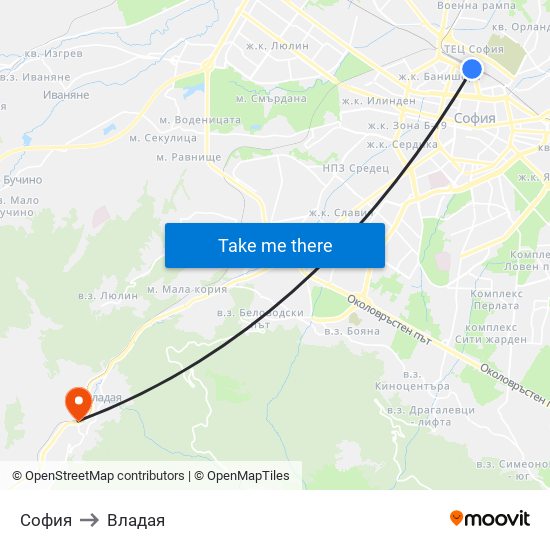 София to Владая map