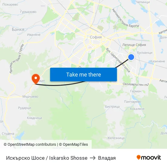 Искърско Шосе / Iskarsko Shose to Владая map