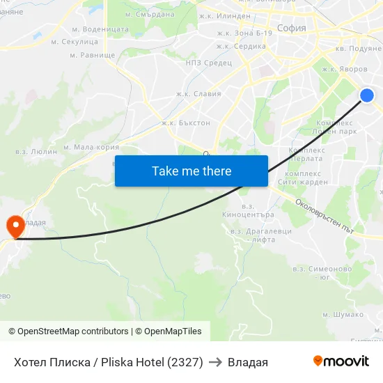 Хотел Плиска / Pliska Hotel (2327) to Владая map