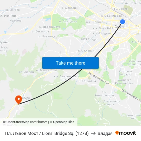 Ⓜ️ Пл. Лъвов Мост / Lions' Bridge Sq. (1278) to Владая map