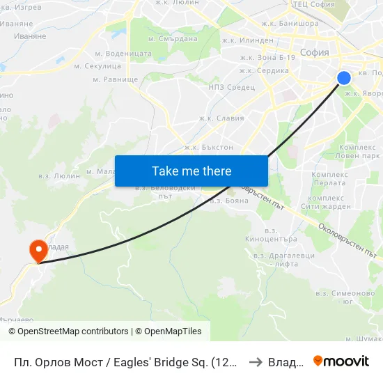 Ⓜ️ Пл. Орлов Мост / Eagles' Bridge Sq. (1289) to Владая map