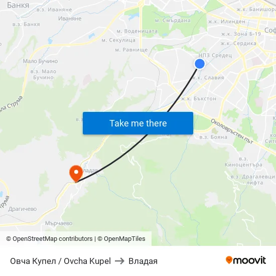 Овча Купел / Ovcha Kupel to Владая map